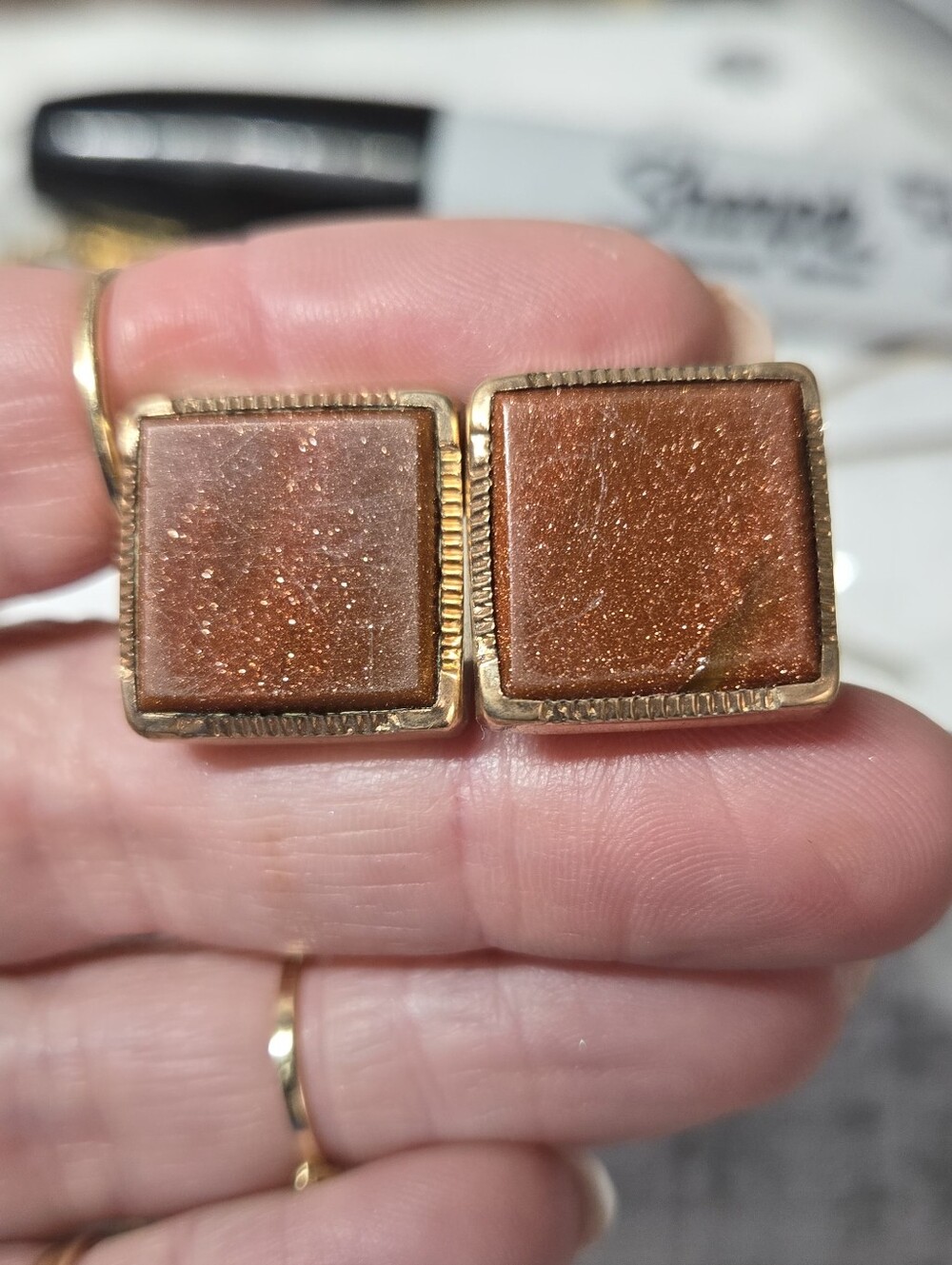 Vintage Goldstone Gold Filled Square Cufflinks